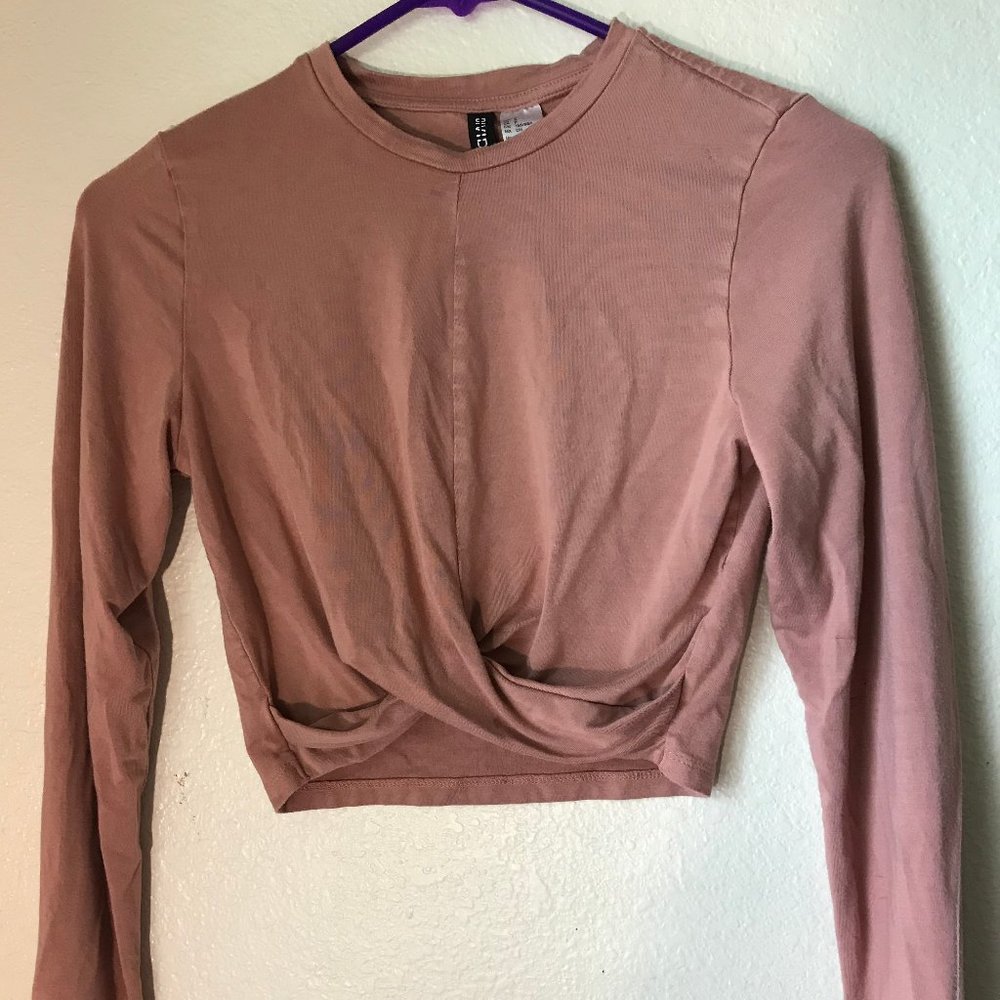 Tan long sleeve crop top